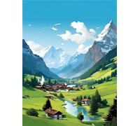 Switzerland Paint by Numbers for Adults DIY Paint by Numbers Mountain for Beginners Painting by Numbers on Canvas DIY Acrylic Paints Set Paint by Numbers Kits for Adults Women's for Gift Decor 16x20in