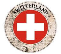 Switzerland Porch Sign National Flag French Vintage Retro Metal Signs Switzerland Flag Aluminum Sign Country Souvenir Round Door Hanger Quality Metal Sign for Front Porch Laundry Room 9x9in