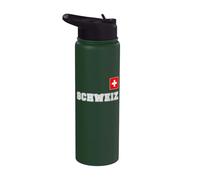 Switzerland - Schweiz with National Flag Banner on the Chest Stainless Steel Insulated Water Bottle