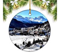 Switzerland St.Moritz Christmas Ornaments for Tree Ceramic Pendant Double Sided Ornament Decor Xmas Gifts Porcelain Travel Souvenirs