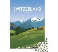 Switzerland Swiss Alps Landscape Jigsaw Puzzle 1000 Pieces, Historic Square Architecture, Matte Printed Jigsaw, Family Night Game for Travel Lovers, Paper Board, 38x26cm/1000pcs