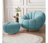 Swivel Accent Chair with Ottoman - 360 Degree Rotating Barrel Club Tub Sofa for Bedroom & Reading Room - Stylish Design