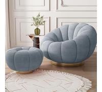 Swivel Accent Chair with Ottoman - 360 Degree Rotating Barrel Club Tub Sofa for Bedroom & Reading Room - Stylish Design