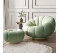 Swivel Accent Chair with Ottoman - 360 Degree Rotating Barrel Club Tub Sofa for Bedroom & Reading Room - Stylish Design