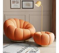 Swivel Accent Chair with Ottoman - 360 Degree Rotating Barrel Club Tub Sofa for Bedroom & Reading Room - Stylish Design