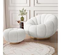 Swivel Accent Chair with Ottoman - 360 Degree Rotating Barrel Club Tub Sofa for Bedroom & Reading Room - Stylish Design