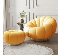Swivel Accent Chair with Ottoman - 360 Degree Rotating Barrel Club Tub Sofa for Bedroom & Reading Room - Stylish Design