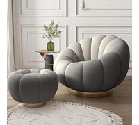 Swivel Accent Chair with Ottoman - 360 Degree Rotating Barrel Club Tub Sofa for Bedroom & Reading Room - Stylish Design