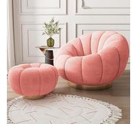 Swivel Accent Chair with Ottoman - 360 Degree Rotating Barrel Club Tub Sofa for Bedroom & Reading Room - Stylish Design