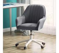 Swivel Aent Chairs with Armrest,Mid-Back Home Office Desk Chairs Computer Study Task Chair with Wheels, Leather Executive Office Chair,Blauw Grijs-Size (Blauw Grijs Size)