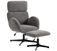 Swivel Armchair and Footstool Set Height Adjustable Accent Chair Grey
