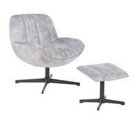Swivel Armchair LIA with Footstool Velvet Light Grey