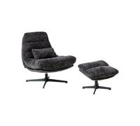 Beliani Swivel Armchair Tovik With Footstool Chenille Black