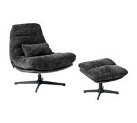 Swivel Armchair TOVIK with Footstool Chenille Black