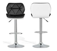 Swivel Bar Stool Black & White Faux Leather Seat Bar Stools Metal Base Adjustable Height Counter Chair Comfort Backrest & Footrest Counter Stool for Bistro, Lounge, Home or Commercial Use, Set of 1