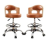 Swivel Bar Stools Set of 2, Counter Height Bar Chairs with Back, Height Adjustable Footpads and Pulley, PU Leather Kitchen Island Leisure Stool