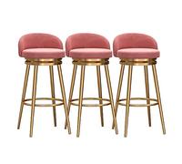 Swivel Bar Stools Set of 2 Counter Height with Back, Farmhouse Kitchen Breakfast Bar Stools, 360° Swivel, Velvet Upholstered Seat, Gold Metal Legs, Height 75cm, Grey (3pcs Pink)