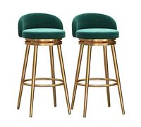 Swivel Bar Stools Set of 2 Counter Height with Back, Farmhouse Kitchen Breakfast Bar Stools, 360° Swivel, Velvet Upholstered Seat, Gold Metal Legs, Height 75cm, Grey (2pcs Green)