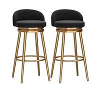 Swivel Bar Stools Set of 2 Counter Height with Back, Farmhouse Kitchen Breakfast Bar Stools, 360° Swivel, Velvet Upholstered Seat, Gold Metal Legs, Height 75cm, Grey (2pcs Black)
