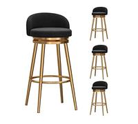 Swivel Bar Stools Set of 2 Counter Height with Back, Farmhouse Kitchen Breakfast Bar Stools, 360° Swivel, Velvet Upholstered Seat, Gold Metal Legs, Height 75cm, Grey (4pcs Black)