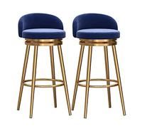 Swivel Bar Stools Set of 2 Counter Height with Back, Farmhouse Kitchen Breakfast Bar Stools, 360° Swivel, Velvet Upholstered Seat, Gold Metal Legs, Height 75cm, Grey (2pcs Blue)