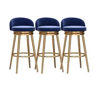 Swivel Bar Stools Set of 2 Counter Height with Back, Farmhouse Kitchen Breakfast Bar Stools, 360° Swivel, Velvet Upholstered Seat, Gold Metal Legs, Height 75cm, Grey (3pcs Blue)