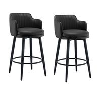 Swivel Bar Stools Set of 2, Kitchen Island Counter Height Chairs with Back and Arms, Nappa Leather with Black Metal Legs and Footrest for Home Bar Dining Room