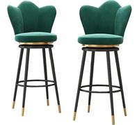 Swivel Bar Stools Set of 2, Velvet Counter Height Barstools with Petal Shape Back Footrest for Kitchen, Home and Restaurants, Indoor Outdoor (Green,75cm)