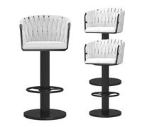Swivel Bar Stools Set of 2, Velvet Upholstered Dining Chairs with Woven Back, Kitchen Island Bar stools with Footrest, Adjustable Height 65-80cm, White (White 3 PCS)