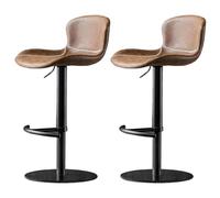 Swivel Bar Stools Set of 2, Vintage Faux Leather Fabric Barstools with Stainless Steel Base, Kitchen Island Stools, Height Adjustable Bar Chairs for Island Counter, Pub, Bistro