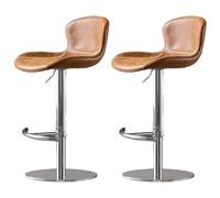 Swivel Bar Stools Set of 2, Vintage Faux Leather Fabric Barstools with Stainless Steel Base, Kitchen Island Stools, Height Adjustable Bar Chairs for Island Counter, Pub, Bistro