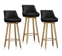 Swivel Bar Stools Set of 3, Counter Height Chair with Back, 65cm H Swivel Bar Chairs/Velvet Kitchen Island Stools for Kitchen, Pub,Grey 65cm Black Leg