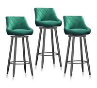 Swivel Bar Stools Set of 3, Counter Height Chair with Back, 65cm H Swivel Bar Chairs/Velvet Kitchen Island Stools for Kitchen, Pub,Grey 65cm Black Leg