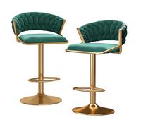 Swivel Bar Stools Set of 3 Velvet, Counter Height Bar Chair with Black Base Woven Backrest Barstools with Footrest for Kitchen, Adjustable Height 65-80cm, Black (Green 2 PCS)