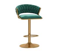 Swivel Bar Stools Set of 3 Velvet, Counter Height Bar Chair with Black Base Woven Backrest Barstools with Footrest for Kitchen, Adjustable Height 65-80cm, Black (Green 1 PCS)
