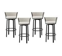 Swivel Bar Stools Set of 4, Counter Height Bar Stools with Woven Backs and Black Metal Legs and Footrest, Velvet Kitchen Stools for Island, Height 65cm (White Height 65cm)
