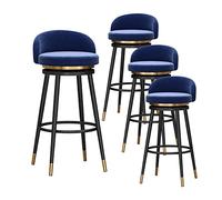 Swivel Bar Stools Set of 4, Tall Stool with Low Backrest, Modern Kitchen Dining Chairs with Black Metal Base, Velvet Upholstered for Dining Room Living Room Pub, Blue