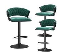Swivel Bar Stools Set of 4 Velvet, Counter Height Bar Chair with Black Base Woven Backrest Barstools for Kitchen, Adjustable Height 65-80cm, Pink (Green 3 PCS)