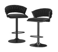Swivel Bar Stools Set of 4 Velvet, Counter Height Bar Chair with Black Base Woven Backrest Barstools for Kitchen, Adjustable Height 65-80cm, Pink (Black 2 PCS)