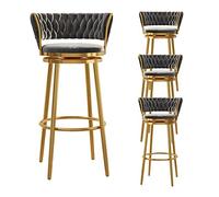 Swivel Bar Stools Set of 4 Velvet Fabric with Backrest, High Stools Supported Gold Metal Legs Breakfast Counter Chairs for Bar, Counter, Kitchen, Home and Commercial Use (Grey 65cm)
