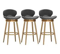 Swivel Bar Stools, Velvet Counter Height Barstools with Back, Upholstered Bar Chair for Kitchen Island, Metal Chairs (Grey,65cm(25.6 in) 3Pcs)