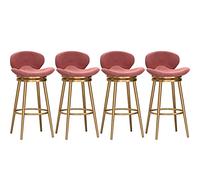 Swivel Bar Stools, Velvet Counter Height Barstools with Back, Upholstered Bar Chair for Kitchen Island, Metal Chairs (Pink,75cm(29.5 in) 4Pcs)