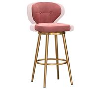 ° Swivel Bar Stools, Velvet Upholstered Counter Height Barstool, Kitchen Island Tall Stool with Back, Metal Leg and Footrest (Pink-1ps,65cm/26in)