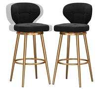 ° Swivel Bar Stools, Velvet Upholstered Counter Height Barstool, Kitchen Island Tall Stool with Back, Metal Leg and Footrest (Black-2ps,75cm/30in)