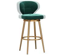 ° Swivel Bar Stools, Velvet Upholstered Counter Height Barstool, Kitchen Island Tall Stool with Back, Metal Leg and Footrest (Green-1ps,65cm/26in)