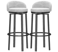 Swivel Bar Stools with Low Back, Counter Height Kitchen Chairs, Metal Legs & Footrest for Home Pub Dining - White 2pcs, 65cm/26in