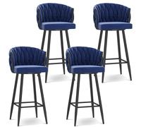 Swivel Barstools - Modern Velvet Dining Stools for Kitchen Breakfast Pub Counter - 75cm Height, Black Leg