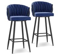 Swivel Barstools Set of 1, Kitchen Chairs with Steel Legs and Footrest, 25.6/29.5 Inch Seat Height, Upholstered Design for Modern Home Bar, color: Blue Black Leg,size: 2 PCS