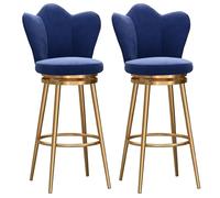 Swivel Barstools Set of 2 Upholstered Counter Height Chairs with Backs Stylish Gold Legs Perfect for Kitchen Island & Home Pub 75CM Blue Design
