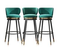 Swivel Barstools Set of 3 Upholstered Velvet Counter Stools with Back Slish Kitchen High Chairs Metal Legs 75cm (29.5") - Perfect for Home Decor (Green)